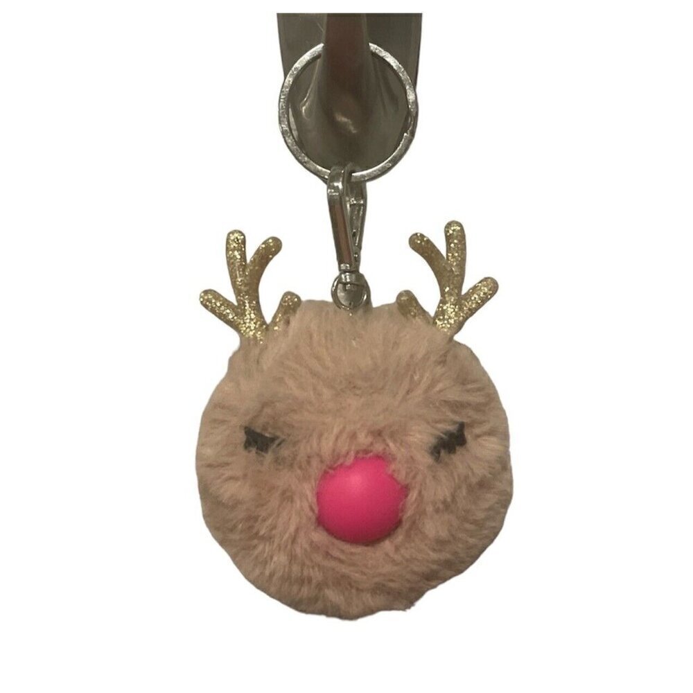 Bath & Body Works Reindeer Furry Pom Red Nose Pocket Holder no light Key Ring